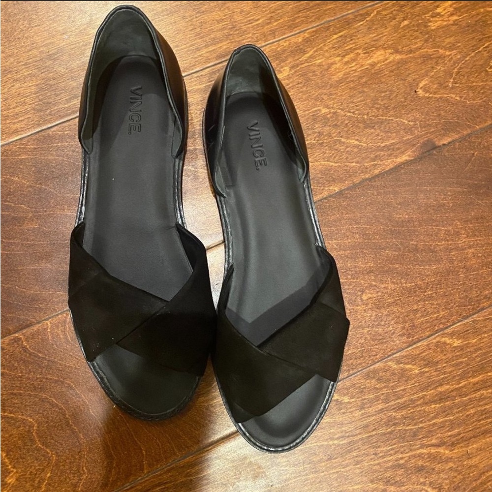Vince Suede Twist Front Slip On Black Flats